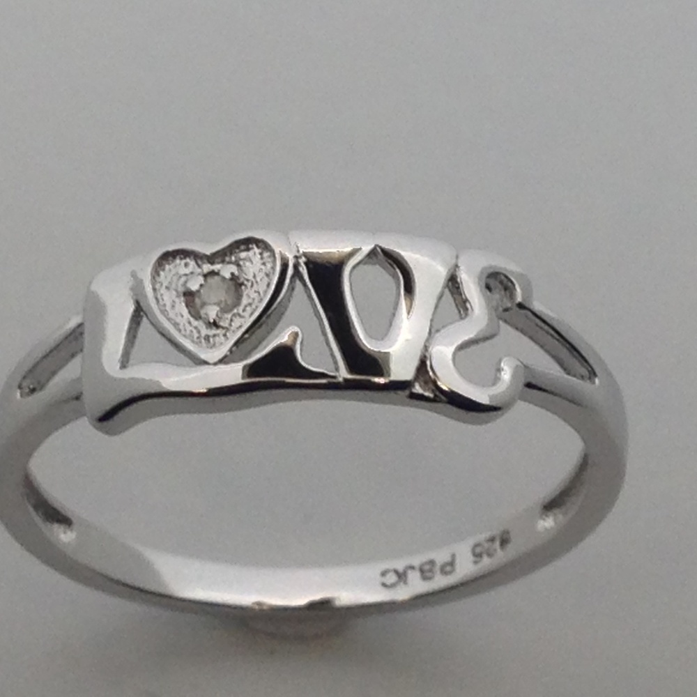 Natural Diamond "LOVE" Ring 925 Sterling Silver